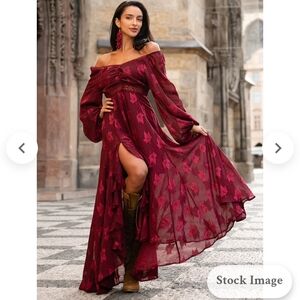 Joyfolie NWT Elegant Burgundy Off-Shoulder Maxi Dress